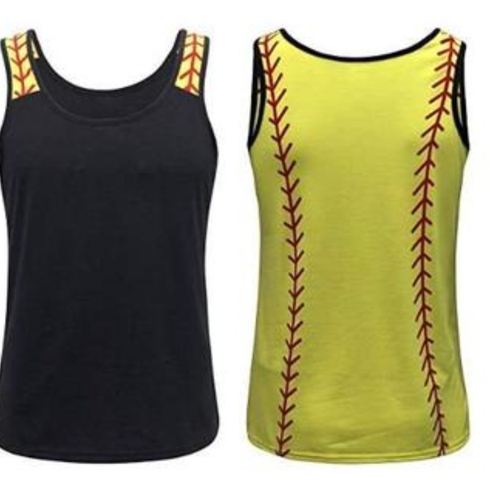 Women's Black and Yellow Softball Tank Top Summer
